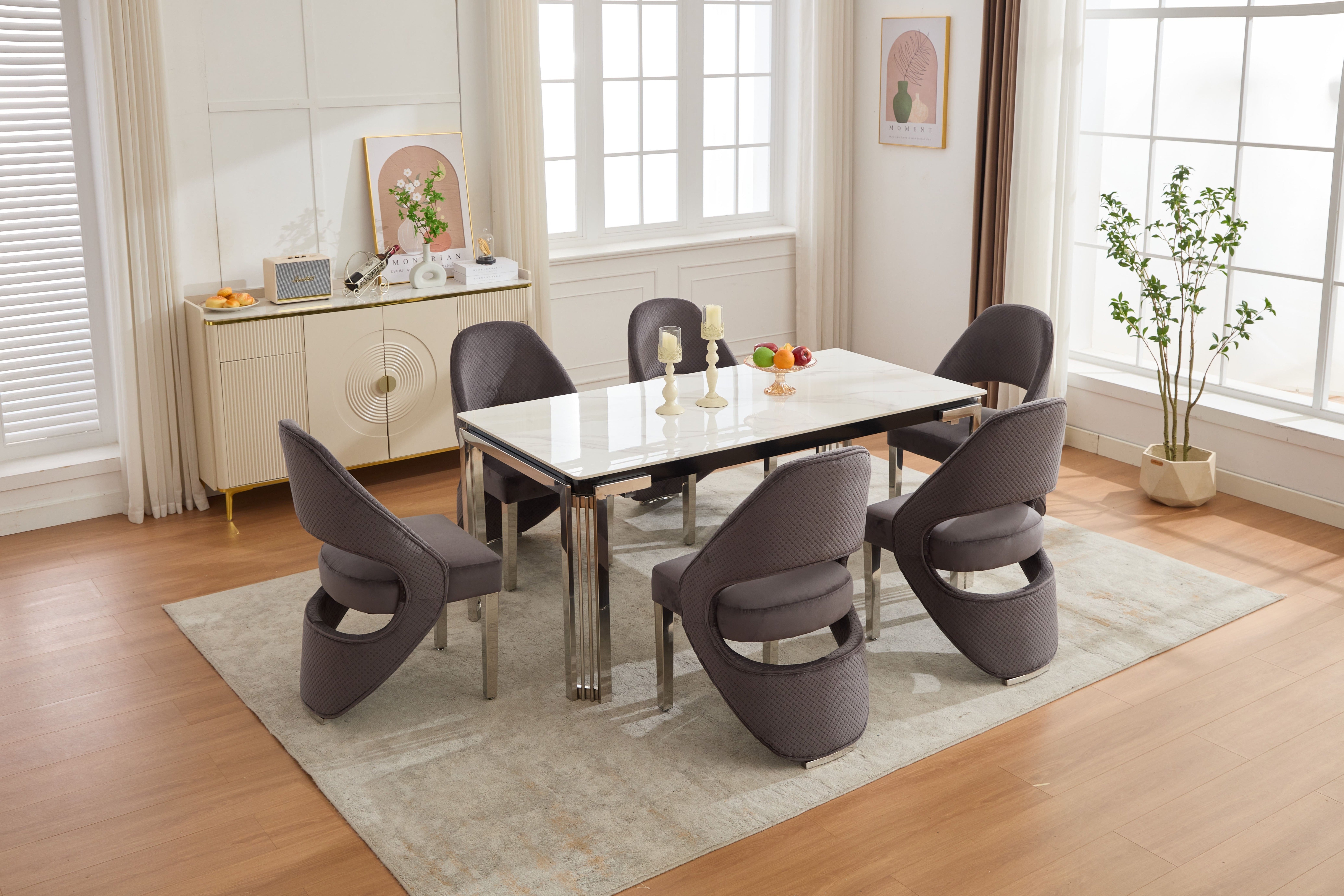Santorini Dining Chairs – Grey Plush Velvet with Chrome Legs | Home Luxe Interior (Sold in pairs only)