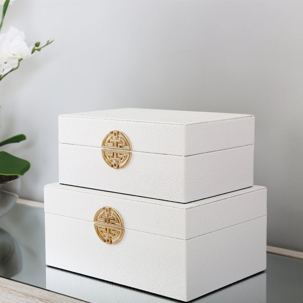 Set Of 2 White Gold Jewellery Boxes | Home Luxe Interior