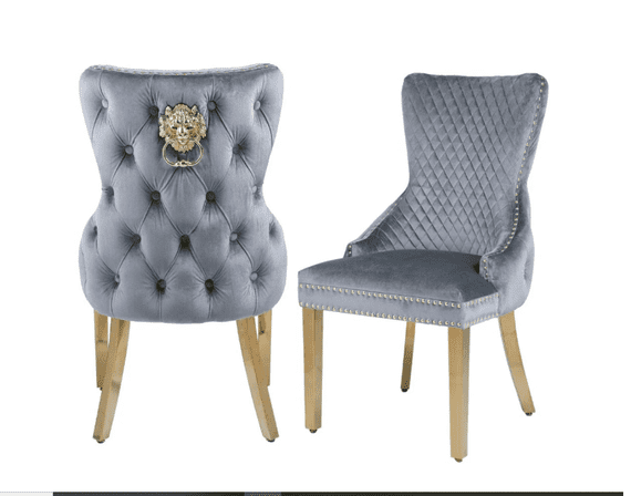 Set of 2 Grey Victoria Dining Chairs Gold Leg | Home Luxe Interior