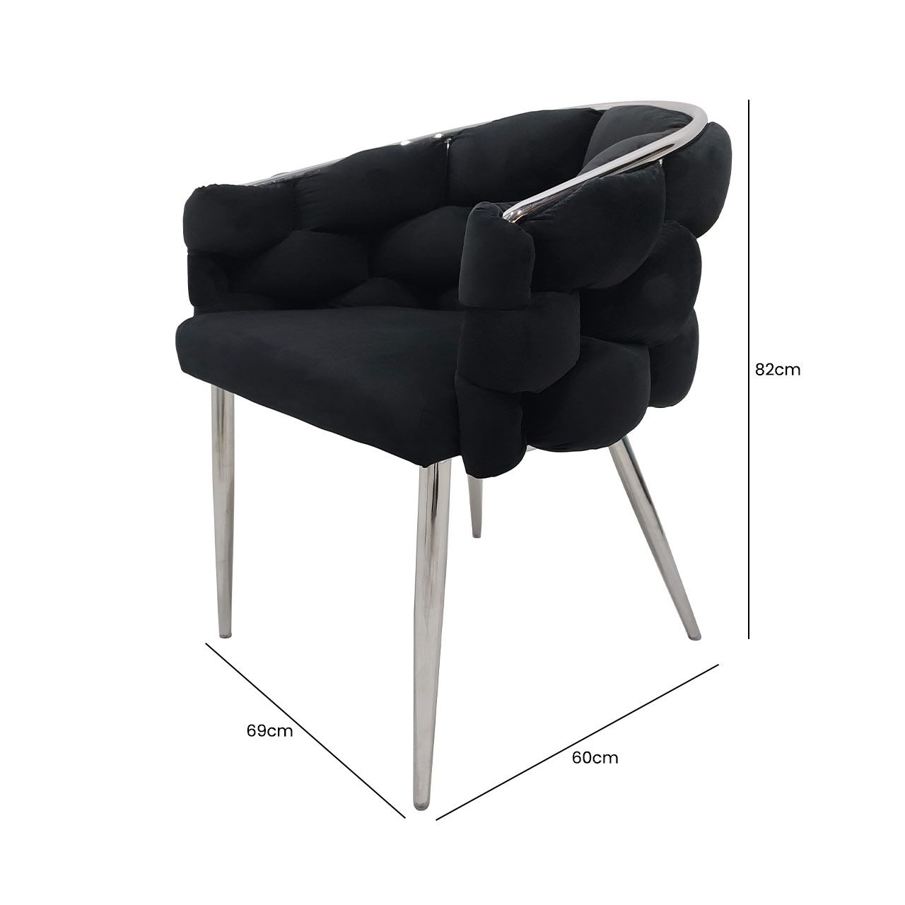Set of 2 Soritino Black Dining Chairs with Chrome Legs by Home Luxe Interior