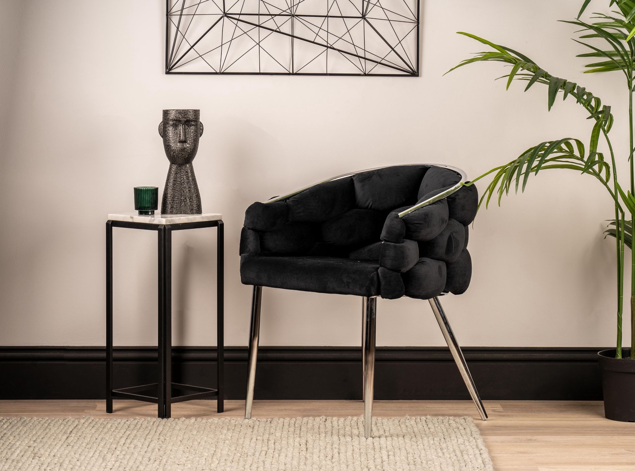 Set of 2 Soritino Black Dining Chairs with Chrome Legs by Home Luxe Interior