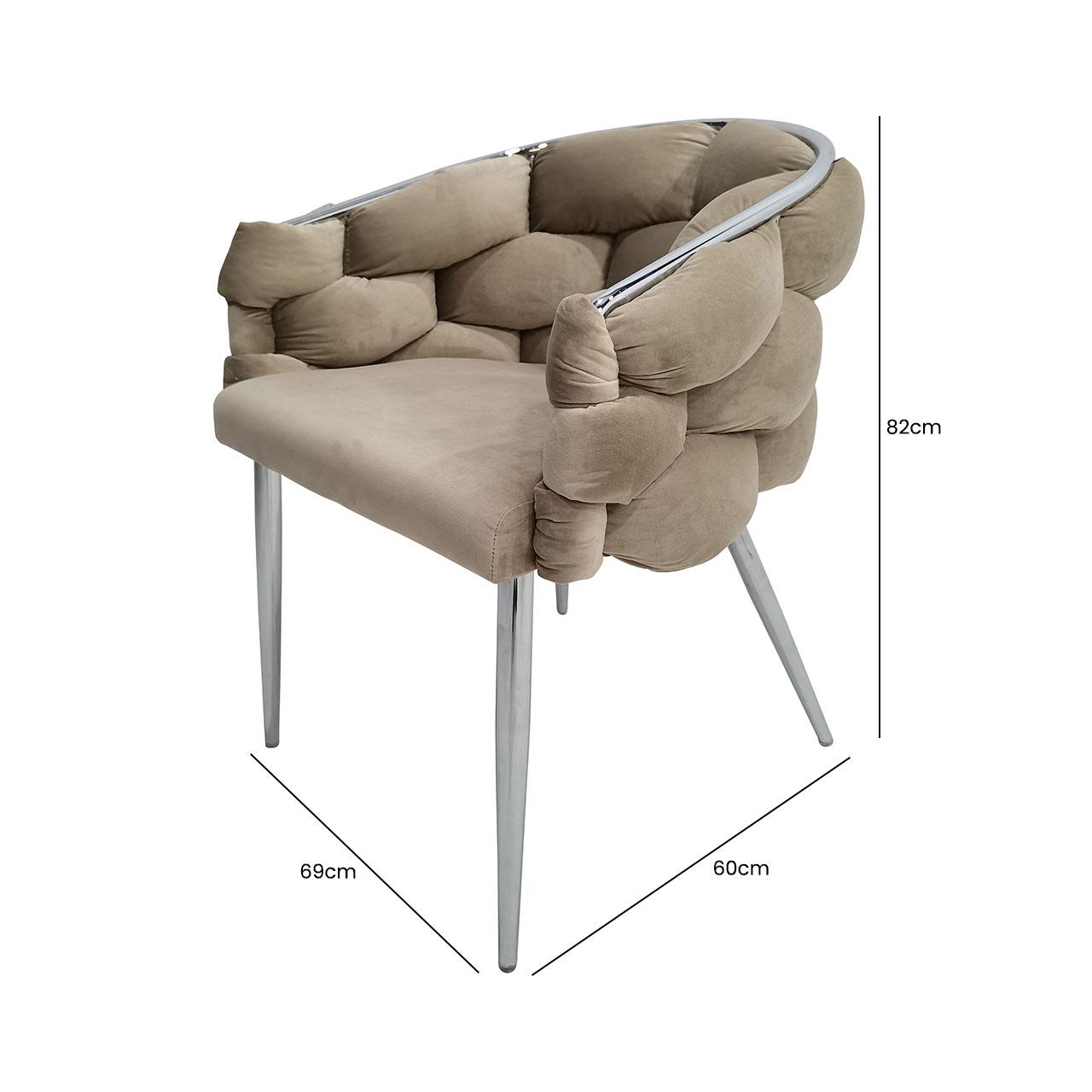 Set of 2 Soritino Taupe Dining Chairs with Chrome Legs by Home Luxe Interior