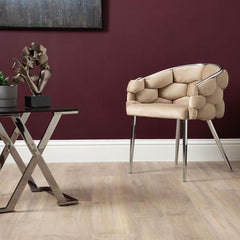 Set of 2 Soritino Taupe Dining Chairs with Chrome Legs by Home Luxe Interior