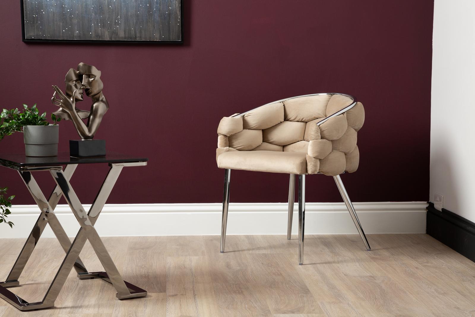 Set of 2 Soritino Taupe Dining Chairs with Chrome Legs by Home Luxe Interior