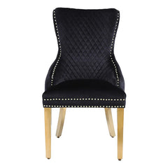 Set of 2 Victoria Black Velvet & Gold Dining Chairs with Lion Ring Knocker – Home Luxe Interior