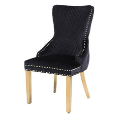 Set of 2 Victoria Black Velvet & Gold Dining Chairs with Lion Ring Knocker – Home Luxe Interior