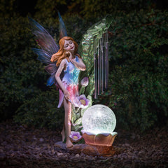 Solar Powered Garden Fairy with Wind Chime - Blue Magical Ornament