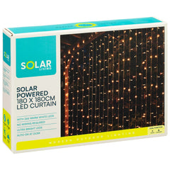 Solar Powered Warm White LED Curtain Lights - 180cm Garden Backdrop