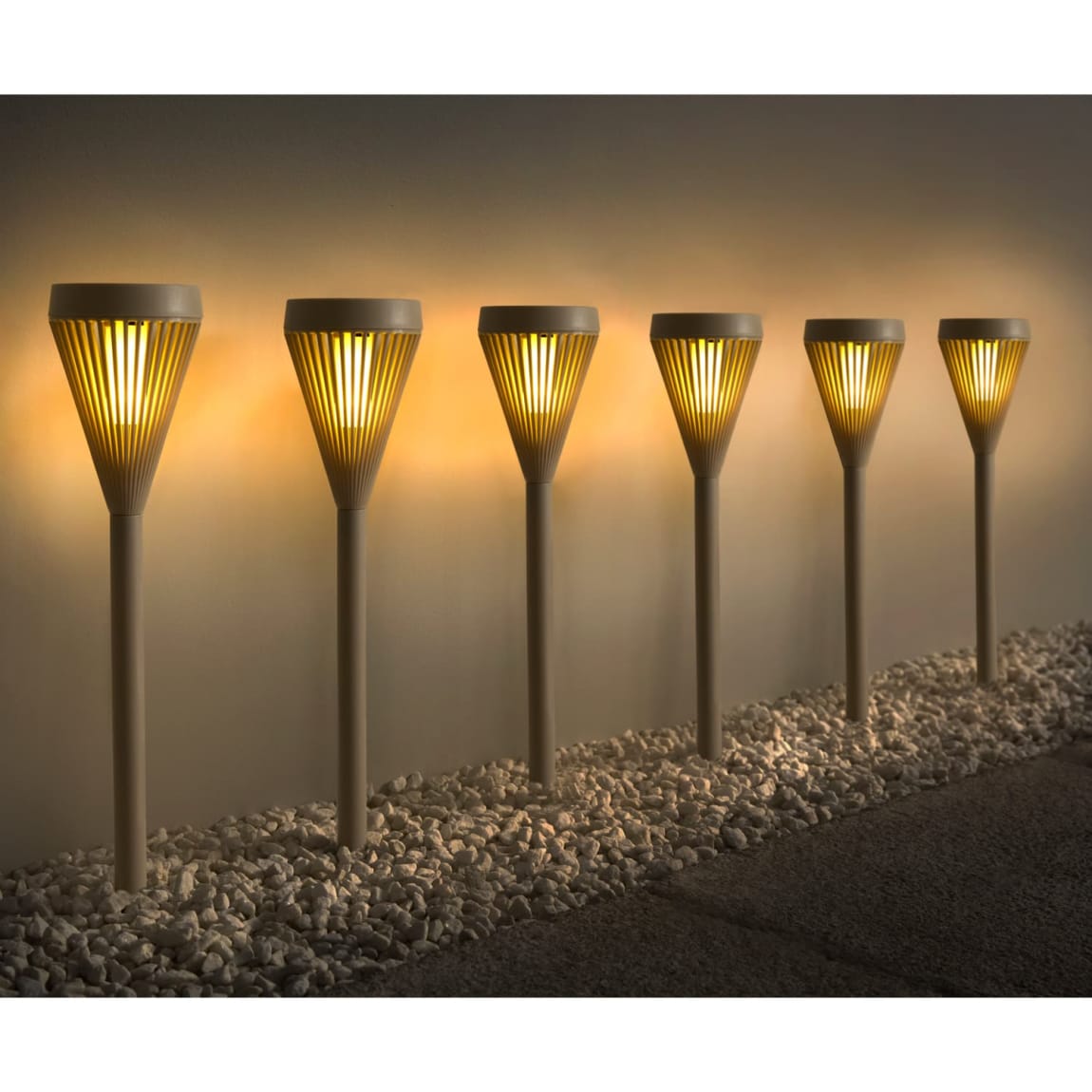 Solar Powered Santorini Post Lights 6pk - Taupe Flame Effect LEDs