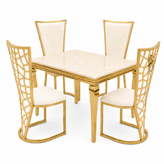 1.2m Marble Dining Table & 4 Vienna Cream Gold Velvet Chairs Set UK