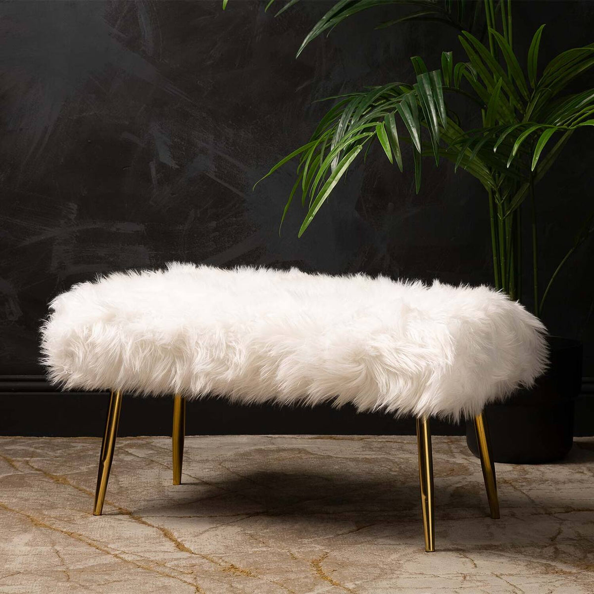 Wide Faux Fur Bench for Bedroom Furniture – White – Home Luxe Interior