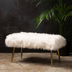 Wide Faux Fur Bench for Bedroom Furniture – White – Home Luxe Interior