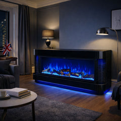 LED Color Changing Fireplace Heater with Bluetooth Entertainment and USB - Black