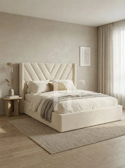 Modern  Velvet Chevron V-Pattern Upholstered Bed Frame