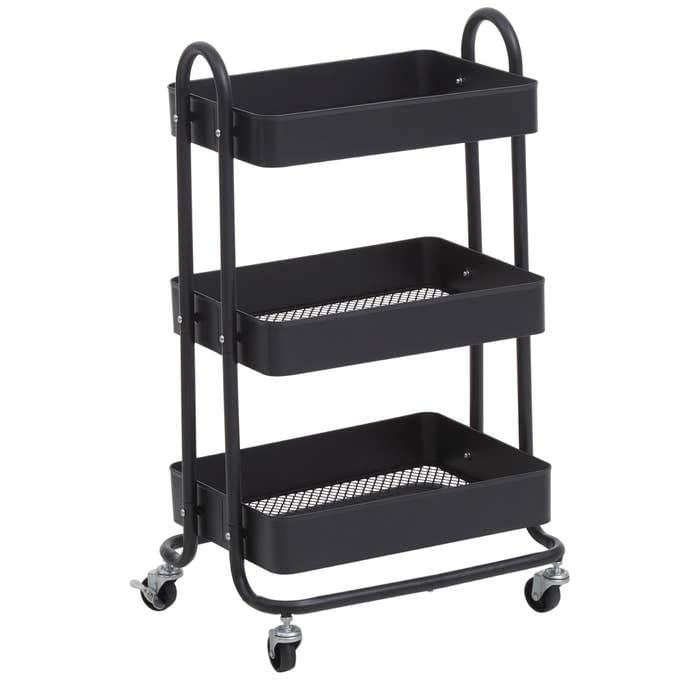 Acero Three-Tier Black Metal Trolley  Home Luxe Interior