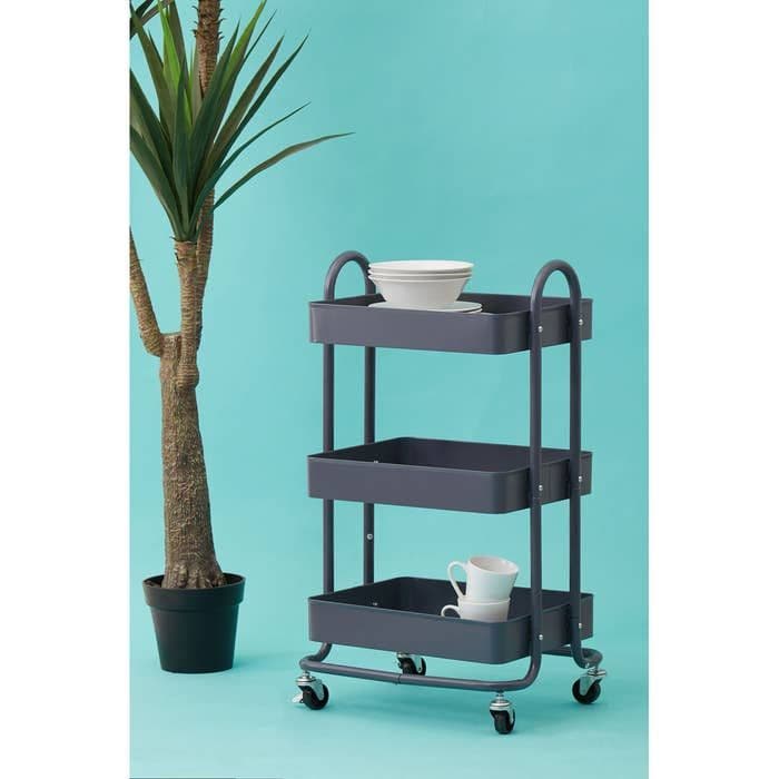 [EKM-AUTOGENERATED]Acero Three-Tier Grey Metal Trolley Home Luxe Interior