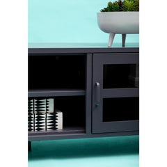 Acier Two Door Grey Metal Media Unit - Home Luxe Interior
