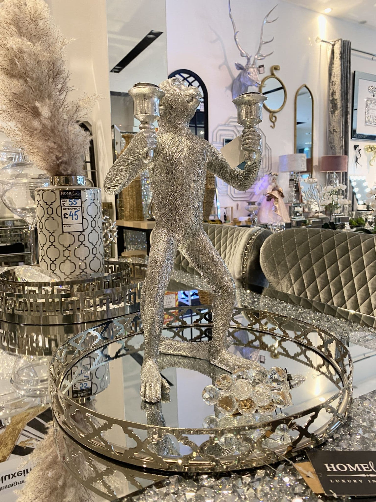 [EKM-AUTOGENERATED]Antique Silver Standing Monkey Candelabra