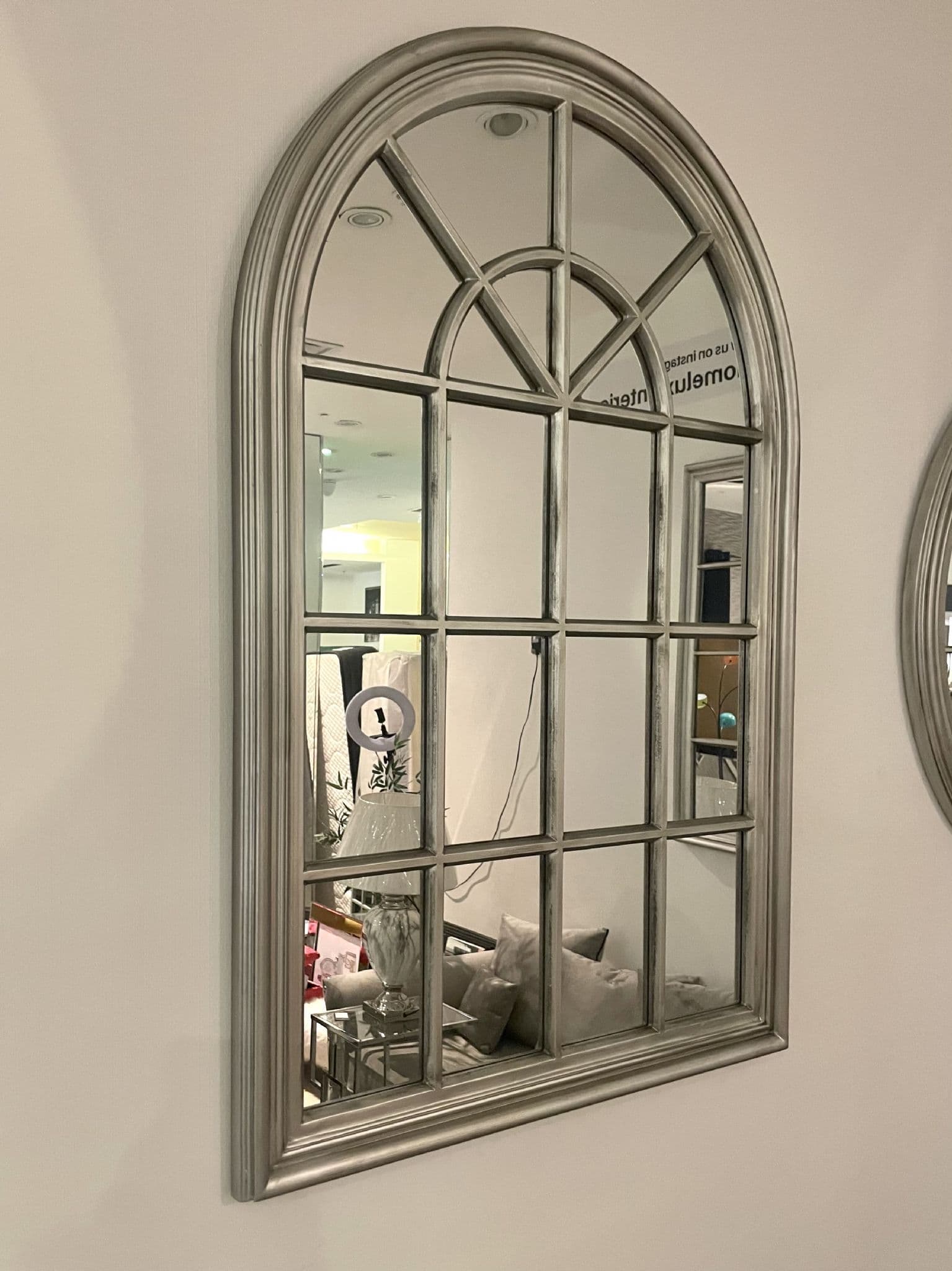 [EKM-AUTOGENERATED]Arch Window Frame Mirror Antique Silver