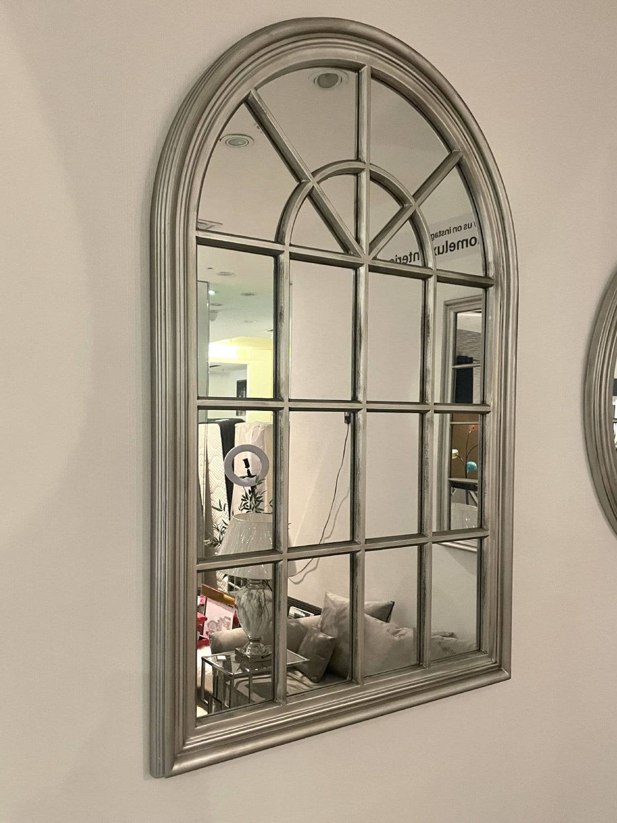 [EKM-AUTOGENERATED]Arch Window Frame Mirror Antique Silver