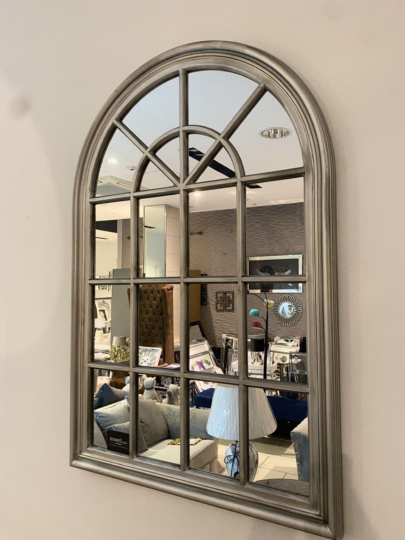 Arch Window Frame Mirror Antique Silver