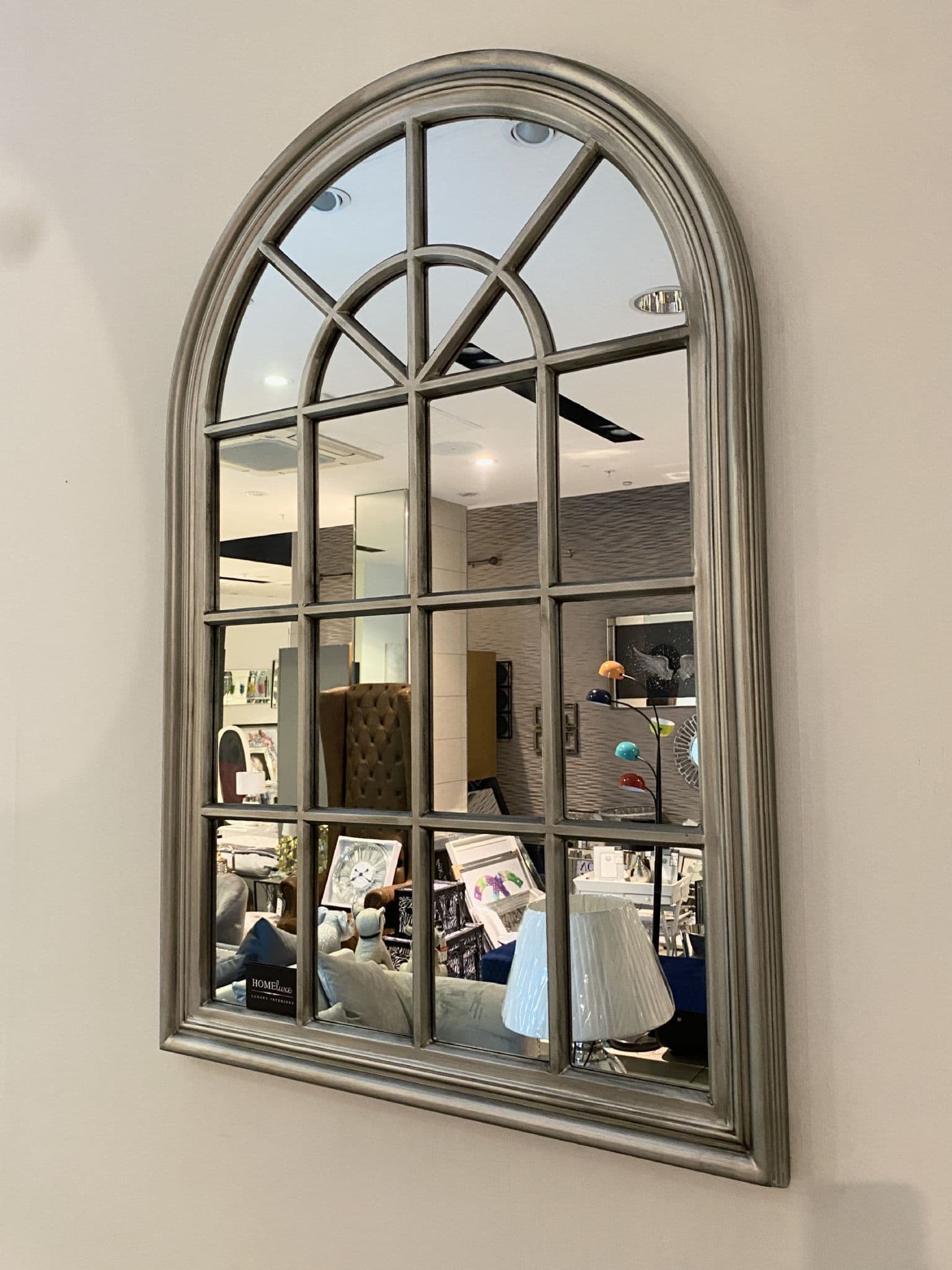 Arch Window Frame Mirror Antique Silver