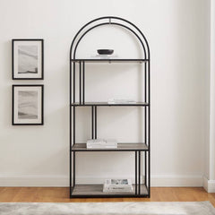 [EKM-AUTOGENERATED]Arched Frame 4-Shelf Bookshelf - Grey Wash