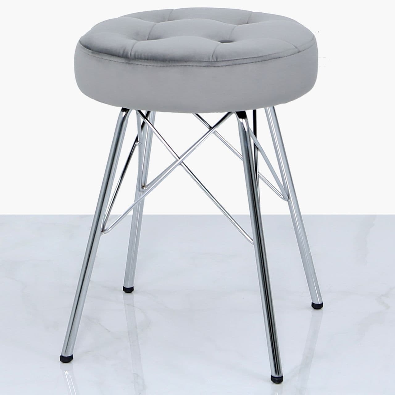 [EKM-AUTOGENERATED]Arianna Tufted Round Stool Light Silver