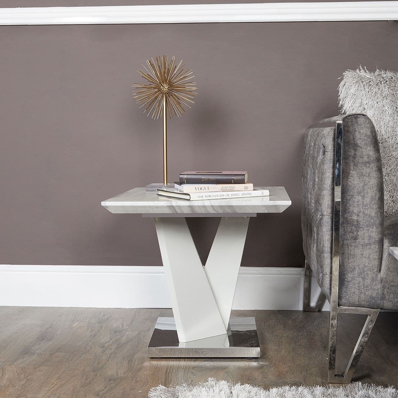 Aston Rect Marble Effect End Table White