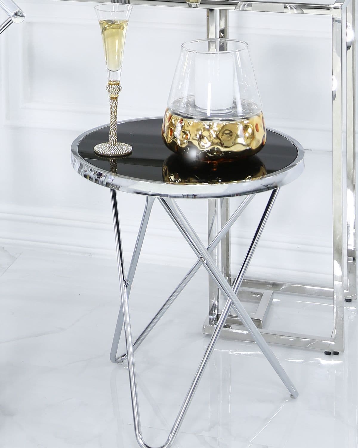 [EKM-AUTOGENERATED]Atlas Black Glass End Chrome Table