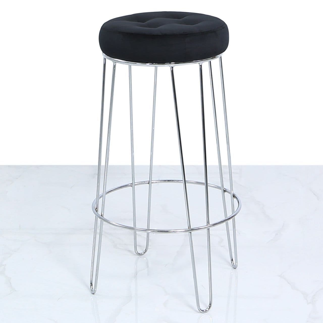 [EKM-AUTOGENERATED]Atlas Black Velvet and Chrome Barstool