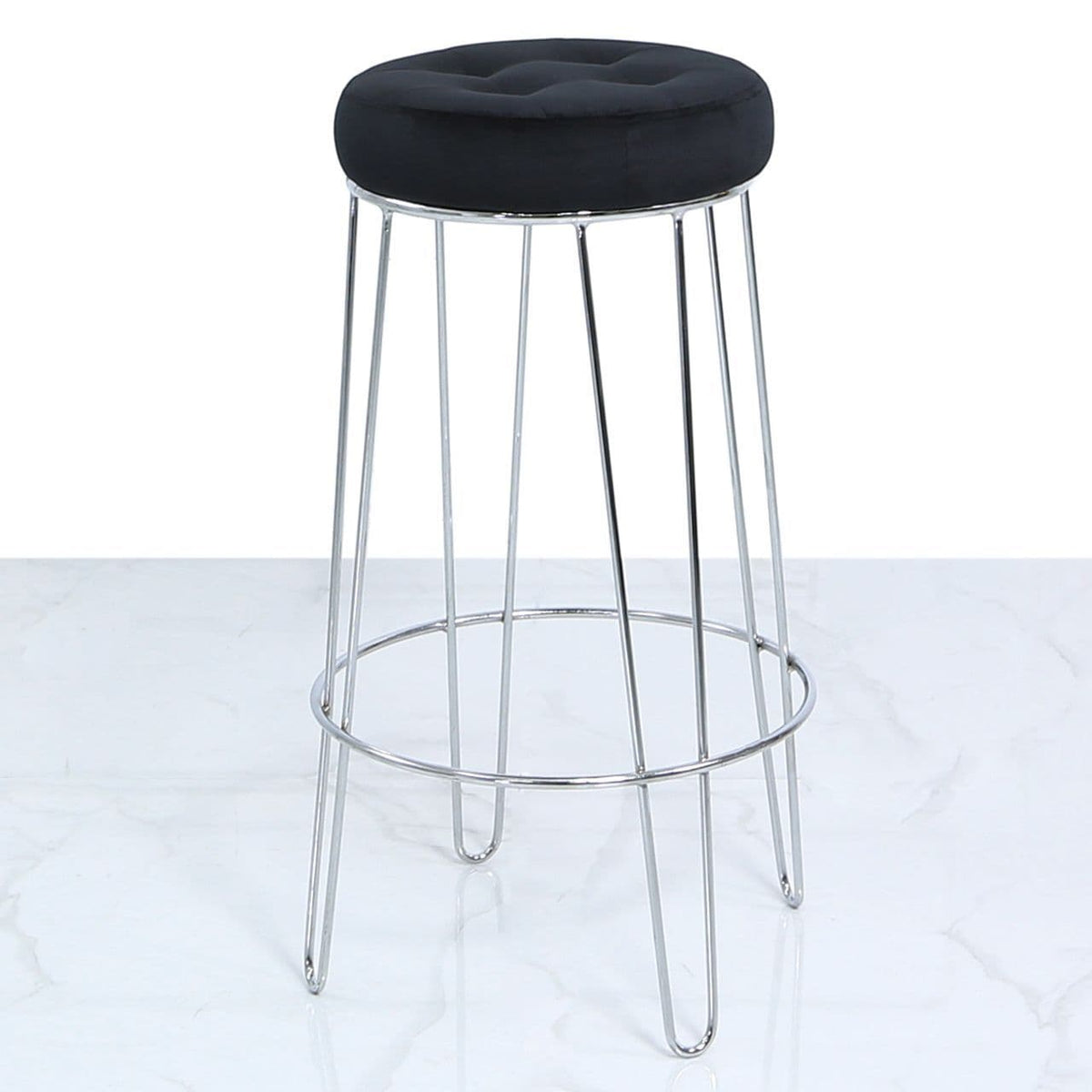 [EKM-AUTOGENERATED]Atlas Black Velvet and Chrome Barstool
