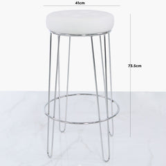 Atlas Chrome and White Faux Leather Bar Stool