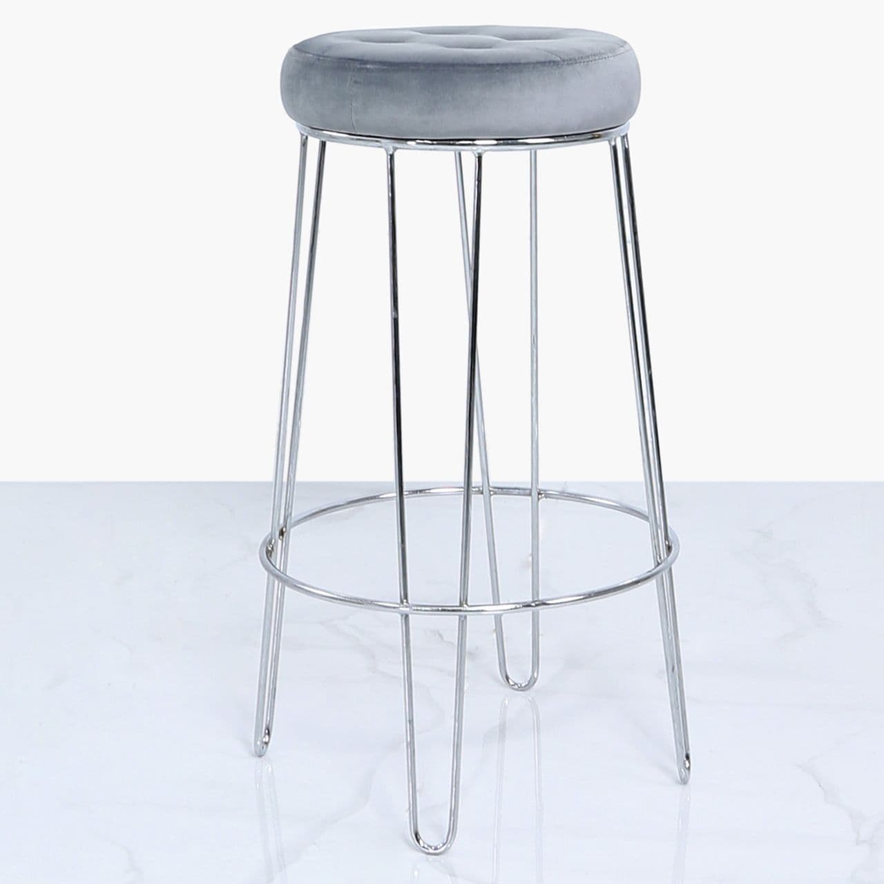 [EKM-AUTOGENERATED]Atlas Grey Velvet and Chrome Barstool
