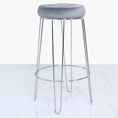 [EKM-AUTOGENERATED]Atlas Grey Velvet and Chrome Barstool