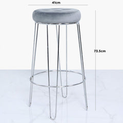 Atlas Grey Velvet and Chrome Barstool