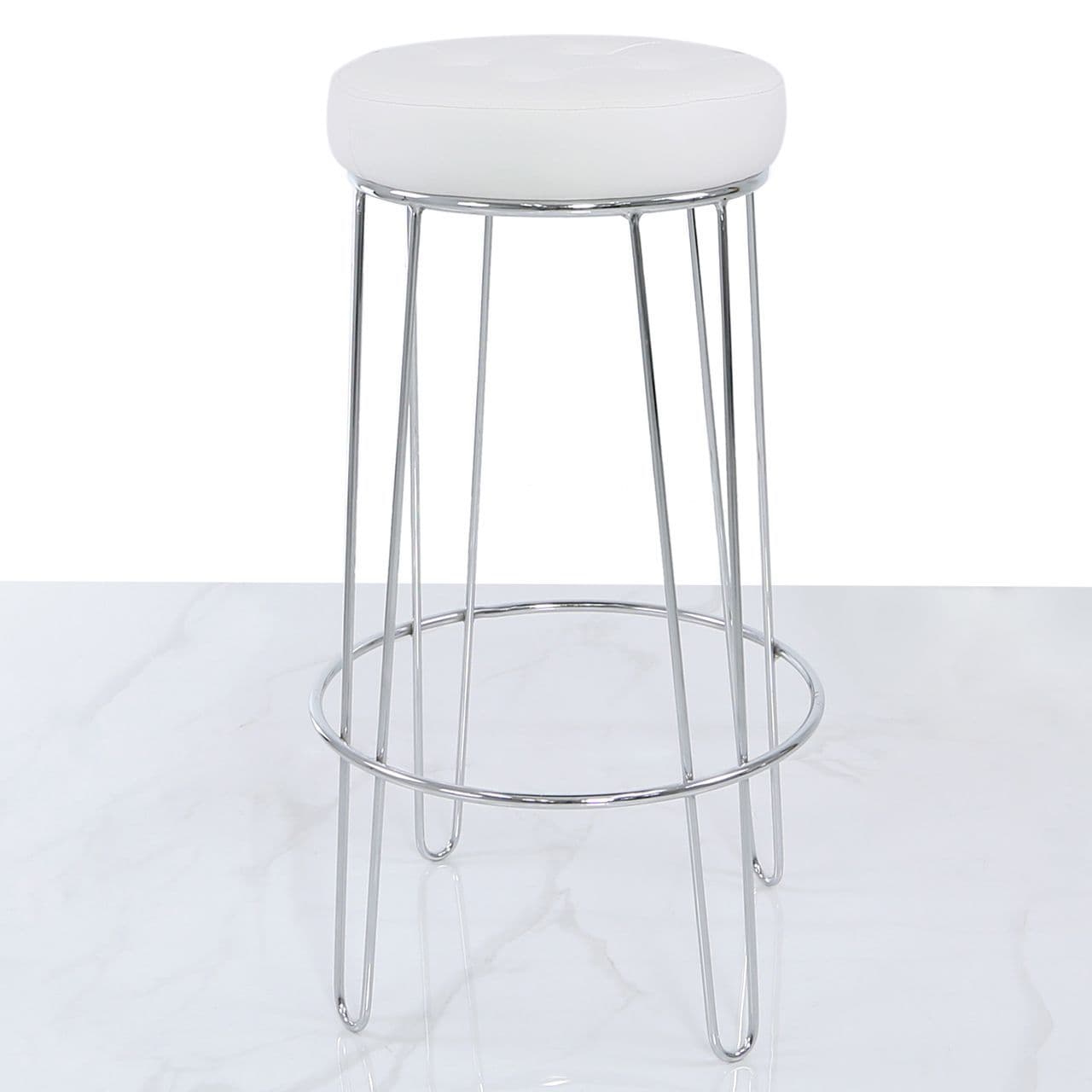 [EKM-AUTOGENERATED]Atlas White Velvet and Chrome Barstool