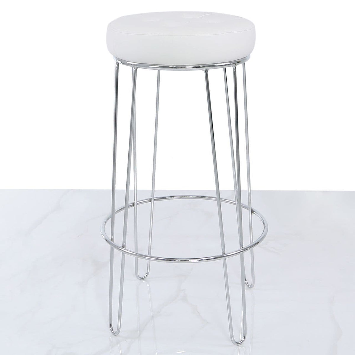 [EKM-AUTOGENERATED]Atlas White Velvet and Chrome Barstool