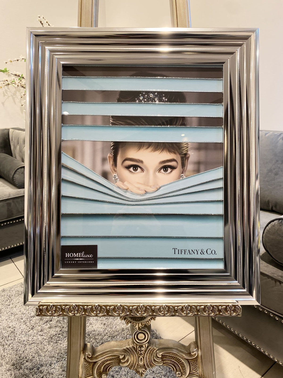 [EKM-AUTOGENERATED]Audrey Hepburn & Co Aqua Blind Peeking Wall Art Chrome