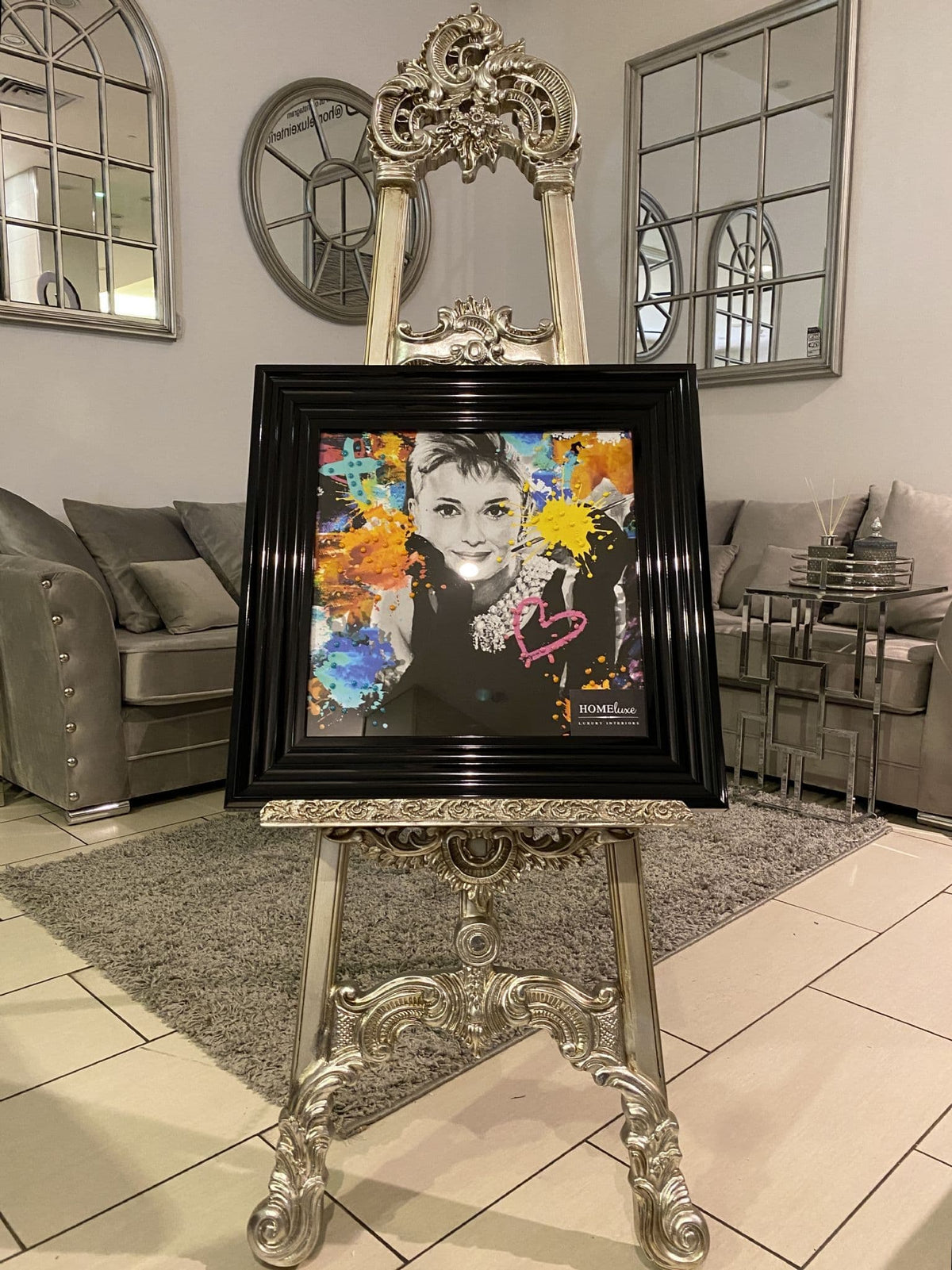 [EKM-AUTOGENERATED]Audrey Hepburn Multicolour Paint Black Step Frame 55Cm X 55Cm