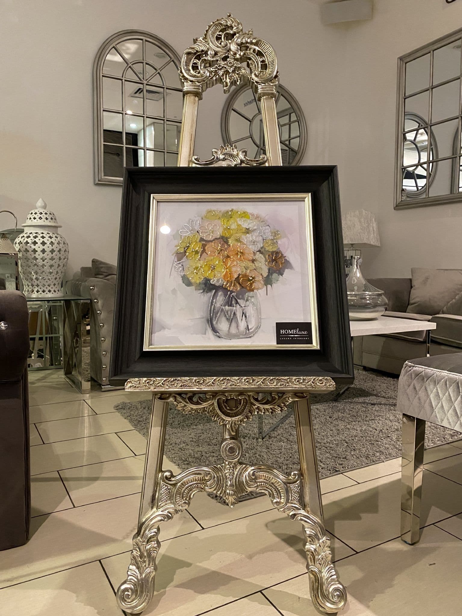 [EKM-AUTOGENERATED]Autumn Watercolour Flowers Wall Art Black Alpha Frame 55Cm X 55Cm