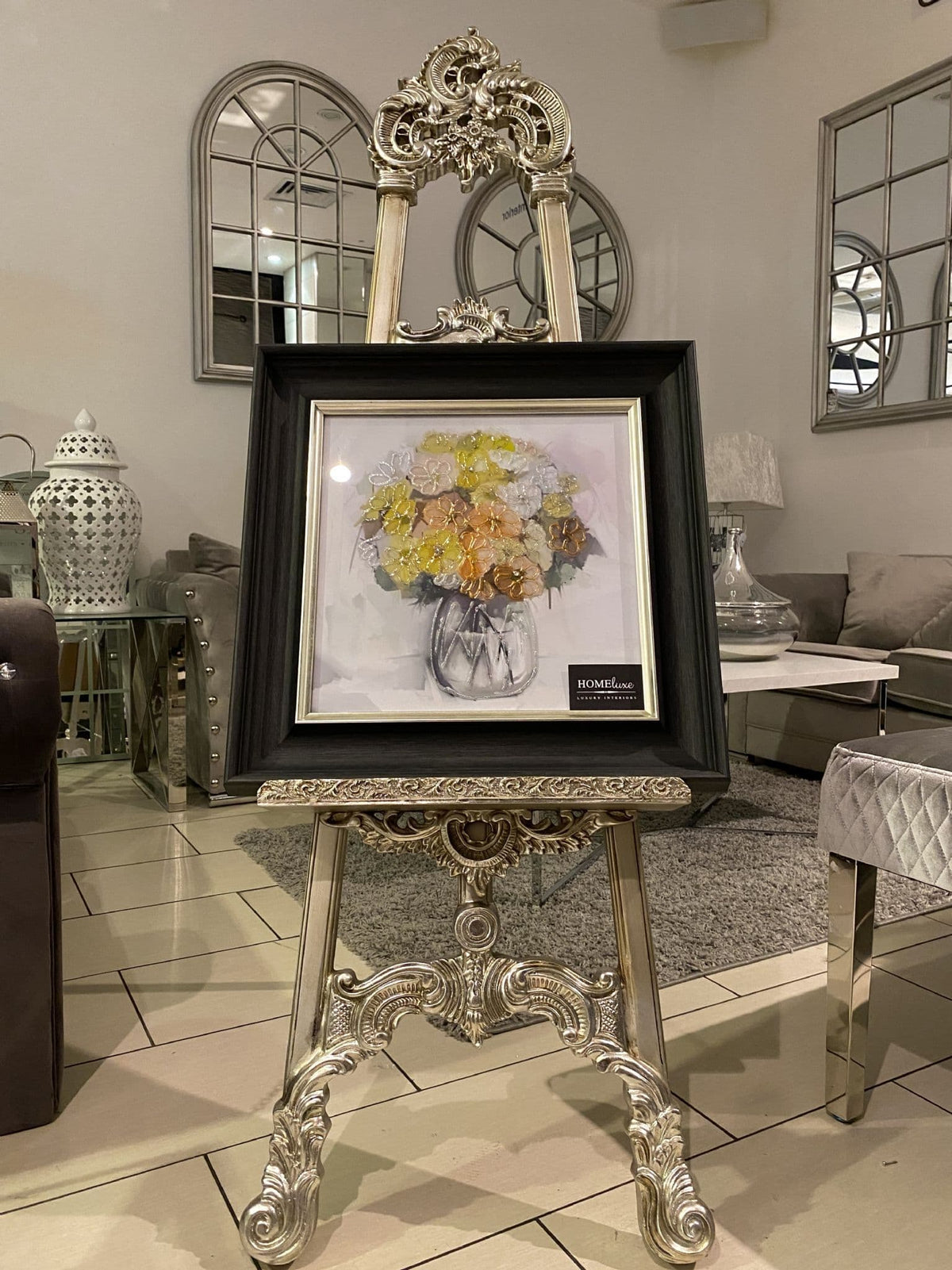 [EKM-AUTOGENERATED]Autumn Watercolour Flowers Wall Art Black Alpha Frame 55Cm X 55Cm