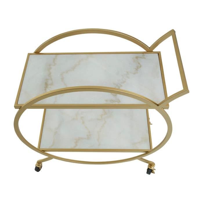 Avantis White Marble and Gold 2 Tier Drinks Trolley  Home Luxe Interior