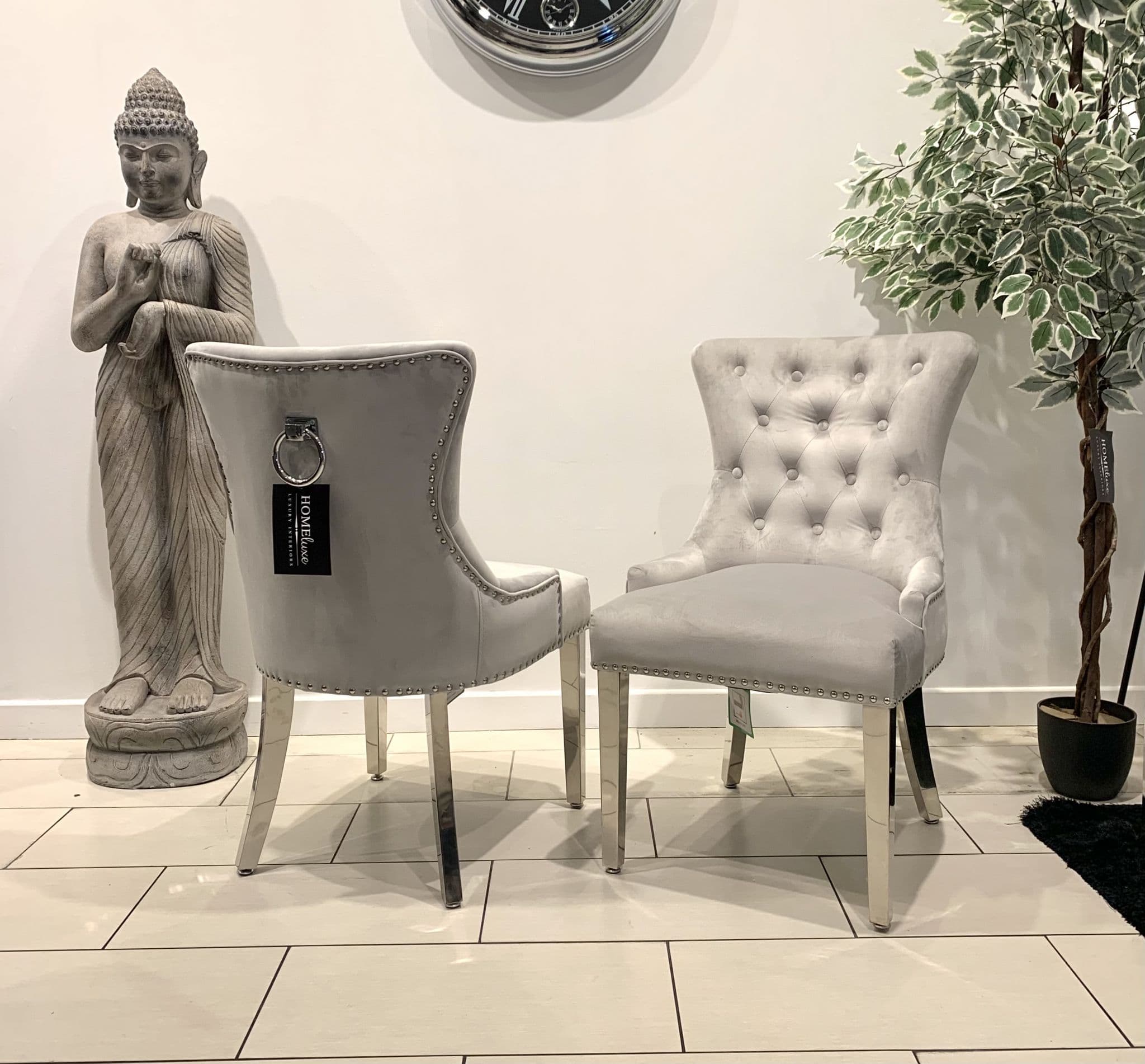 Aydin Dining Chair Brushed Velvet In  Silver - Sold In Pairs