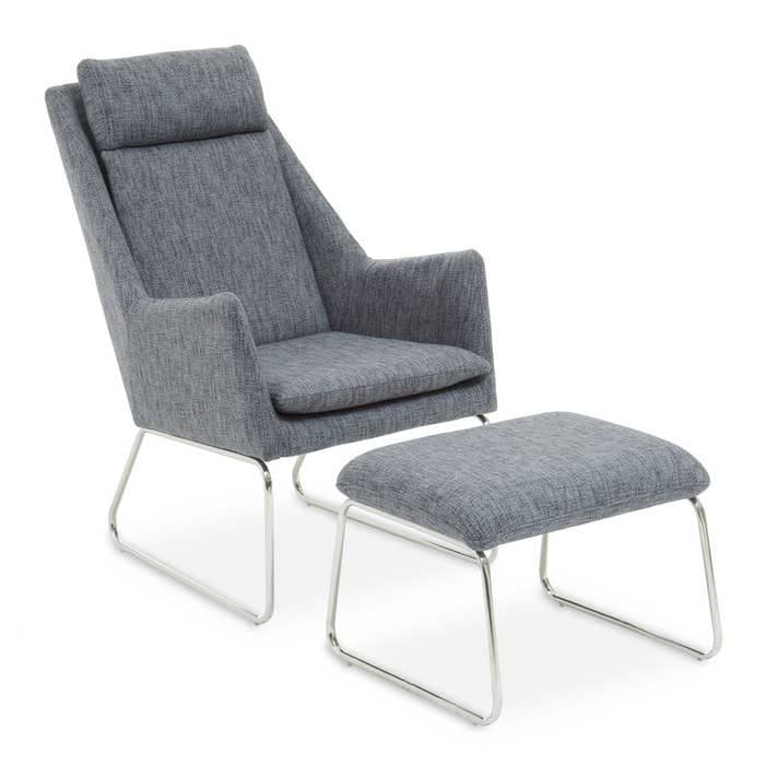 [EKM-AUTOGENERATED]Azalea Grey Fabric Lounge Chair and Footstool Set Home Luxe Interior