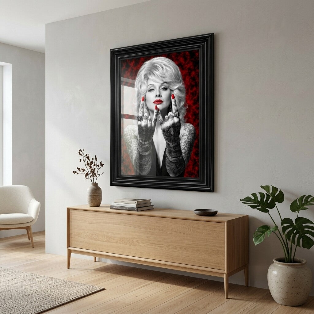 Dolly Parton Red Wall Art Black Frame Canvas Print Decor - 60 x 80cm