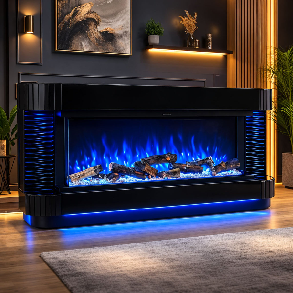 LED Color Changing Fireplace Heater with Bluetooth Entertainment and USB - Black