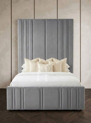 Modern Extra Tall Asymmetric Vertical Channel Upholstered Bed Frame