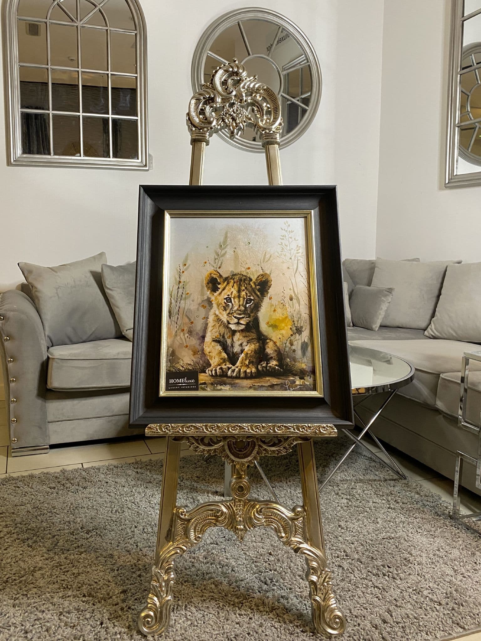 [EKM-AUTOGENERATED]Baby Cub Waterpaint Wall Art Alpha Black Frame 55Cm X 65Cm