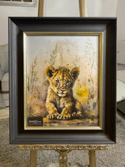 Baby Cub Waterpaint Wall Art Alpha Black Frame 55Cm X 65Cm